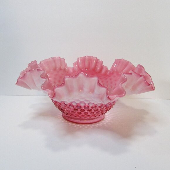 vintage pink opalescent Fenton hobnail crimped edge bowl candy dish table decor - Picture 5 of 8
